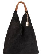 Anna Morellini Велурена хобо чанта с вутрешен несесер - Черен/Канелено кафяво