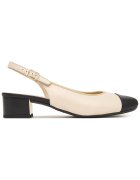 Ara дамски обувки slingback от естествена кожа с блоков ток - с катарама - заоблен връх - бежово/черно