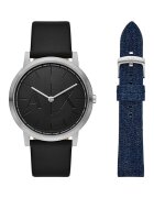 ARMANI EXCHANGE Часовник с кожена каишка и допълнителна от деним Черен/Тъмносин