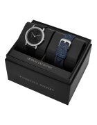 ARMANI EXCHANGE Часовник с кожена каишка и допълнителна от деним Черен/Тъмносин