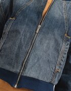 ARMANI EXCHANGE Дънково яке бомбър с лого и паднали ръкави - Син