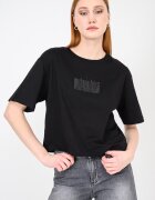 ARMANI EXCHANGE Къса памучна тениска с лого Черен