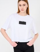 ARMANI EXCHANGE Къса памучна тениска с лого Черен/Бял