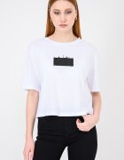 ARMANI EXCHANGE Къса памучна тениска с лого Черен/Бял