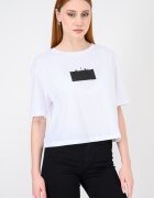 ARMANI EXCHANGE Къса памучна тениска с лого Черен/Бял
