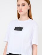 ARMANI EXCHANGE Къса памучна тениска с лого Черен/Бял