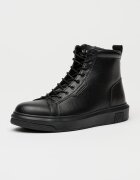 ARMANI EXCHANGE Кожени боти с цип встрани Черен