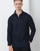 ARMANI EXCHANGE Ленена риза със стандартна кройка Тъмносин
