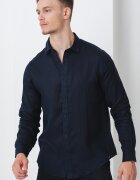 ARMANI EXCHANGE Ленена риза със стандартна кройка Тъмносин