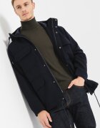 ARMANI EXCHANGE Палто с необработена вълна с качулка Тъмносин