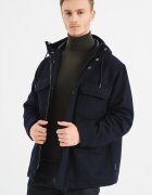 ARMANI EXCHANGE Палто с необработена вълна с качулка Тъмносин