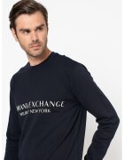 ARMANI EXCHANGE Памучен суитшърт с лого - Мръснобял/Тъмносин