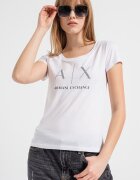 ARMANI EXCHANGE Памучна тениска с декоративни камъни Бял/Черен/Сребрист
