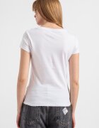ARMANI EXCHANGE Памучна тениска с декоративни камъни Бял/Черен/Сребрист