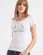 ARMANI EXCHANGE Памучна тениска с декоративни камъни Бял/Черен/Сребрист