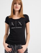 ARMANI EXCHANGE Памучна тениска с декоративни камъни Бял/Избеляло черно/Сребрист