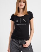 ARMANI EXCHANGE Памучна тениска с декоративни камъни Бял/Избеляло черно/Сребрист
