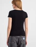 ARMANI EXCHANGE Памучна тениска с декоративни камъни Бял/Избеляло черно/Сребрист