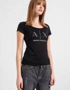 ARMANI EXCHANGE Памучна тениска с декоративни камъни Бял/Избеляло черно/Сребрист