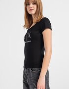 ARMANI EXCHANGE Памучна тениска с декоративни камъни Бял/Избеляло черно/Сребрист