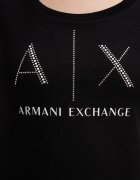 ARMANI EXCHANGE Памучна тениска с декоративни камъни Бял/Избеляло черно/Сребрист