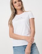 ARMANI EXCHANGE Памучна тениска с овално деколте и лого Бял/Сребрист
