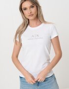 ARMANI EXCHANGE Памучна тениска с овално деколте и лого Бял/Сребрист