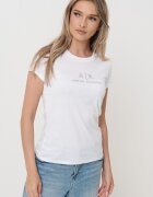 ARMANI EXCHANGE Памучна тениска с овално деколте и лого Бял/Сребрист