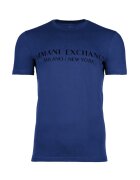 ARMANI EXCHANGE Памучна тениска с овално деколте и лого - Индигово синьо