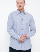 ARMANI EXCHANGE Риза с десен и класическа яка Бял/Черен/Кралско Синьо