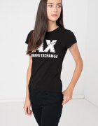 ARMANI EXCHANGE Слим тениска с декоративни камъни Бял/Черен