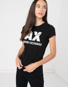 ARMANI EXCHANGE Слим тениска с декоративни камъни Бял/Черен