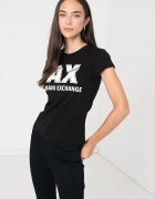 ARMANI EXCHANGE Слим тениска с декоративни камъни Бял/Черен