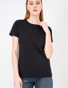ARMANI EXCHANGE Стандартна памучна тениска с лого на гърдите Избеляло черно