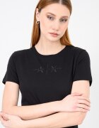 ARMANI EXCHANGE Стандартна памучна тениска с лого на гърдите Избеляло черно