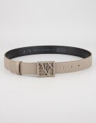 ARMANI EXCHANGE Тънък колан от еко кожа с тока с игла и лого Черен/Светло кафяво