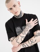 ARMANI EXCHANGE Тениска с овално деколте и графика Черен/Мръснобял