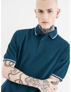 ARMANI EXCHANGE Тениска с яка и контрасти - Мръснобял/Петролно синьо