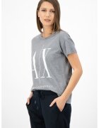 ARMANI EXCHANGE Тениска със свободна кройка и лого - Бял/Tъмносив