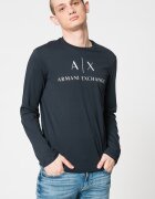 ARMANI EXCHANGE Вталена памучна блуза Бял/Тъмносин