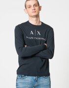 ARMANI EXCHANGE Вталена памучна блуза Бял/Тъмносин
