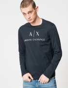 ARMANI EXCHANGE Вталена памучна блуза Бял/Тъмносин