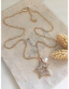 Atelier Miu Колие със звездовидна висулка и синтетична перла - Златист/Сребрист