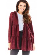 awama Дамска жилетка - L053 - С качулка и къдрици - Размер L/XL - Полиестер - Нормална кройка - Дълги ръкави - V-образно деколте