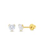 Bebe Gold 14-каратово златни детски обеци - модел с камък за раждане (априлски рожден ден) - форма на сърце с бял CZ камък - конец и защитно затваряне
