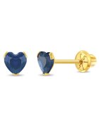 Bebe Gold 14-каратово златни детски обеци - модел с камък за раждане - рожден ден през септември - форма на сърце със син CZ камък - конец и защитно ...
