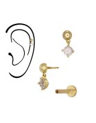 Bebe Gold 14K Златен Пиърсинг - 3мм Полусферична Топка с Подвижен CZ Чар - Лабрет - Захващане с Резба - Плосък Гръб