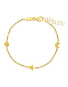 Bebe Gold 14k златна гривна с деликатни форми със сърце - звезда и луна - регулируема - за бебета и момичета
