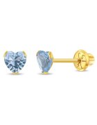 Bebe Gold 14K златни детски обеци - модел с камък за раждане - рожден ден през декември - форма на сърце с тюркоазен CZ камък - конец и защитно затваряне