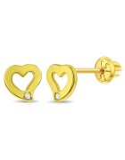 Bebe Gold 14K златни диамантени обеци във формата на сърце за бебета - малки деца и момичета - сигурно затваряне на винт